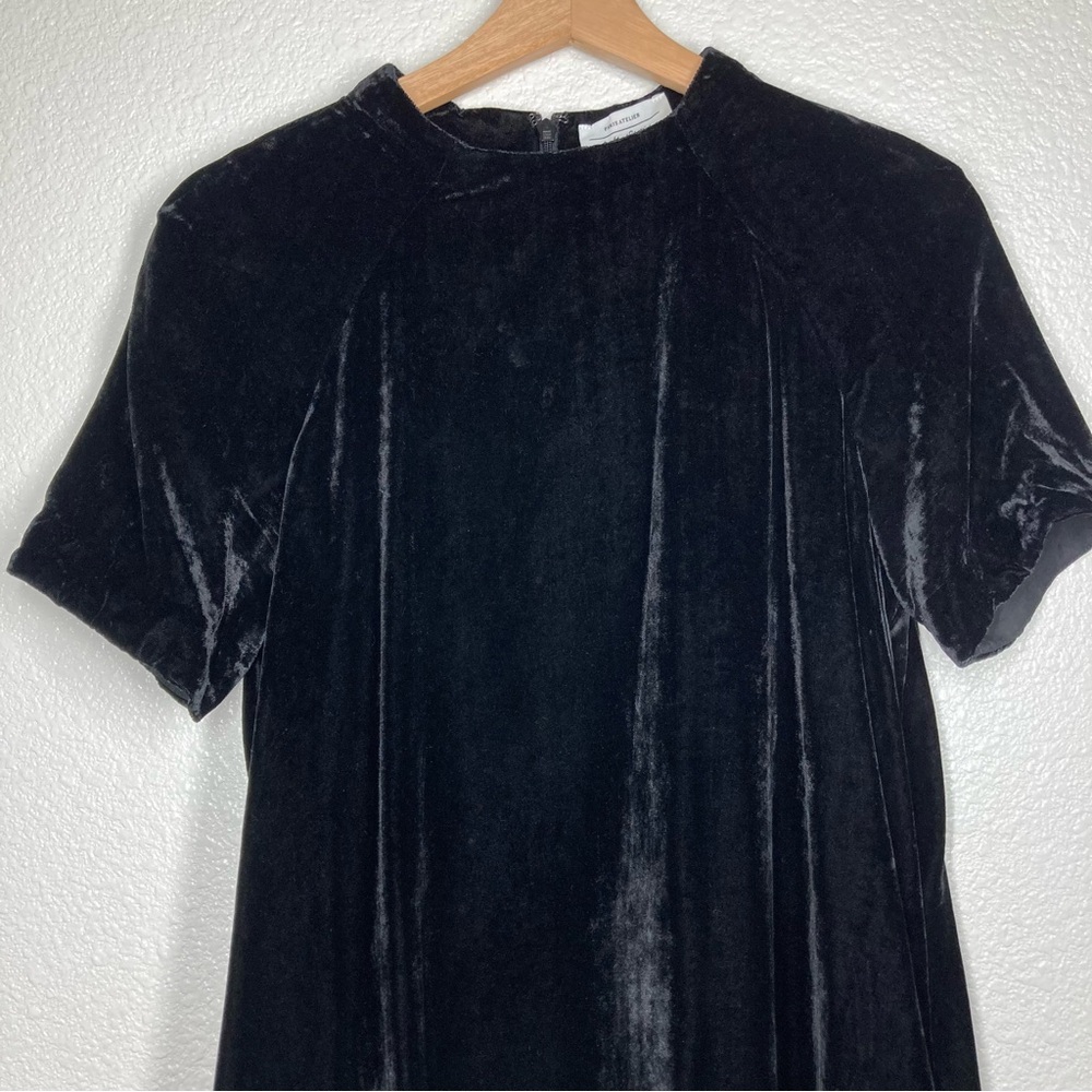 & Other Stories Crushed Velvet Black Swing Dress Short Sleeves Size 8 A- Line - Picture 4 of 16